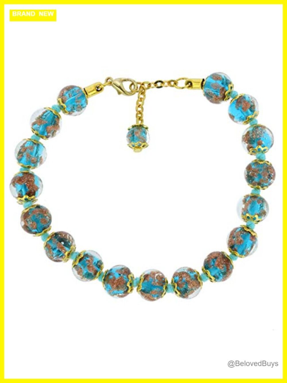 Murano Glass Bracelet Handmade Venice 18kt Gold Plated Brass Strand
